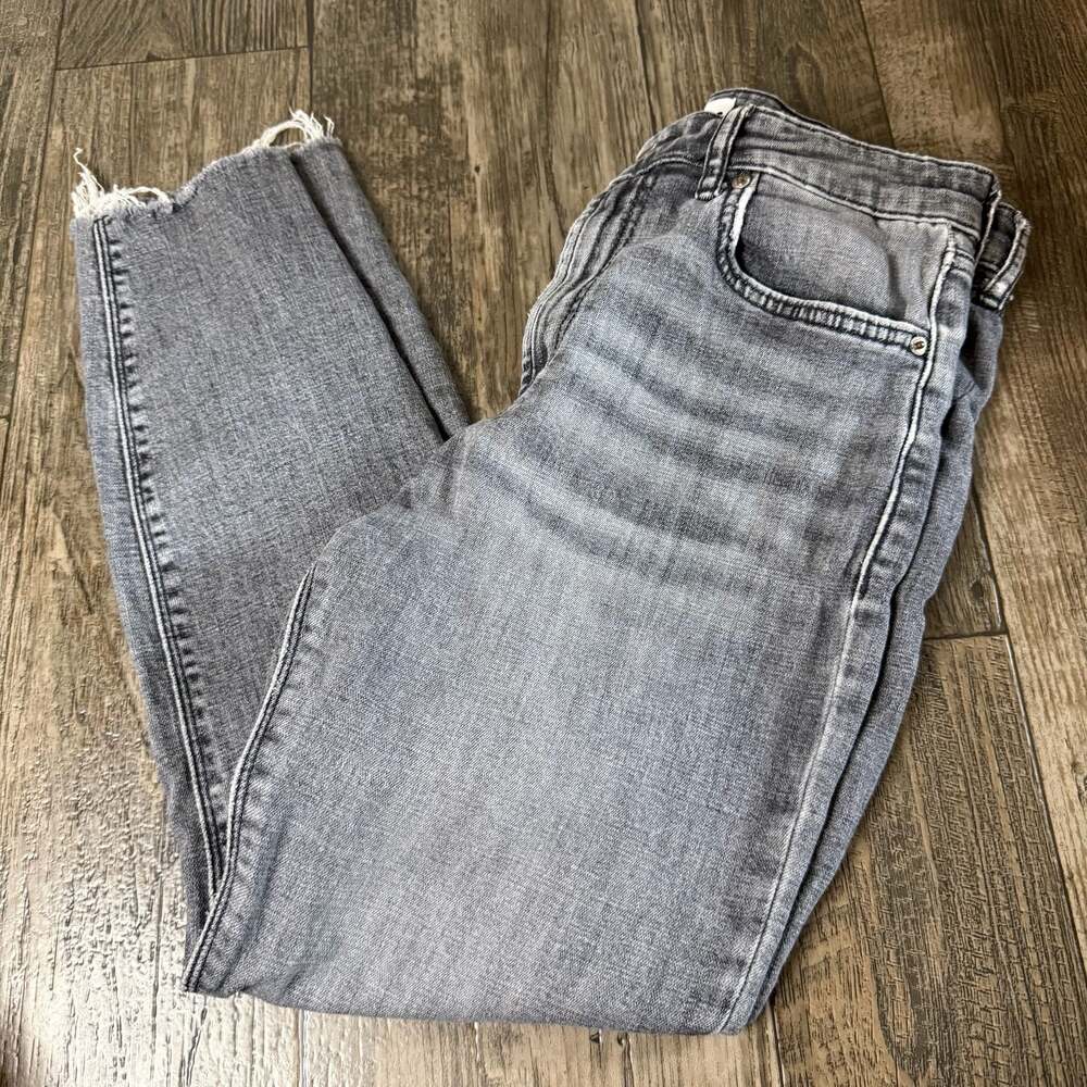 Zara ZW Grey High-Waisted Skinny Jeans with Raw Hem Size 8